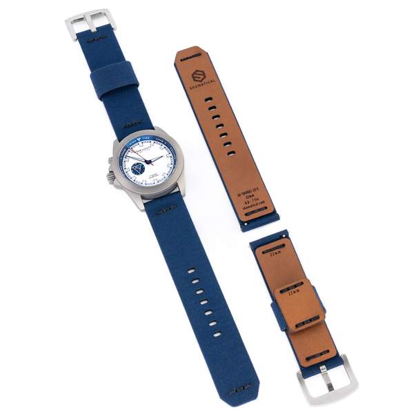 Stratum Cordura & Leather Watchband - Navy Blue