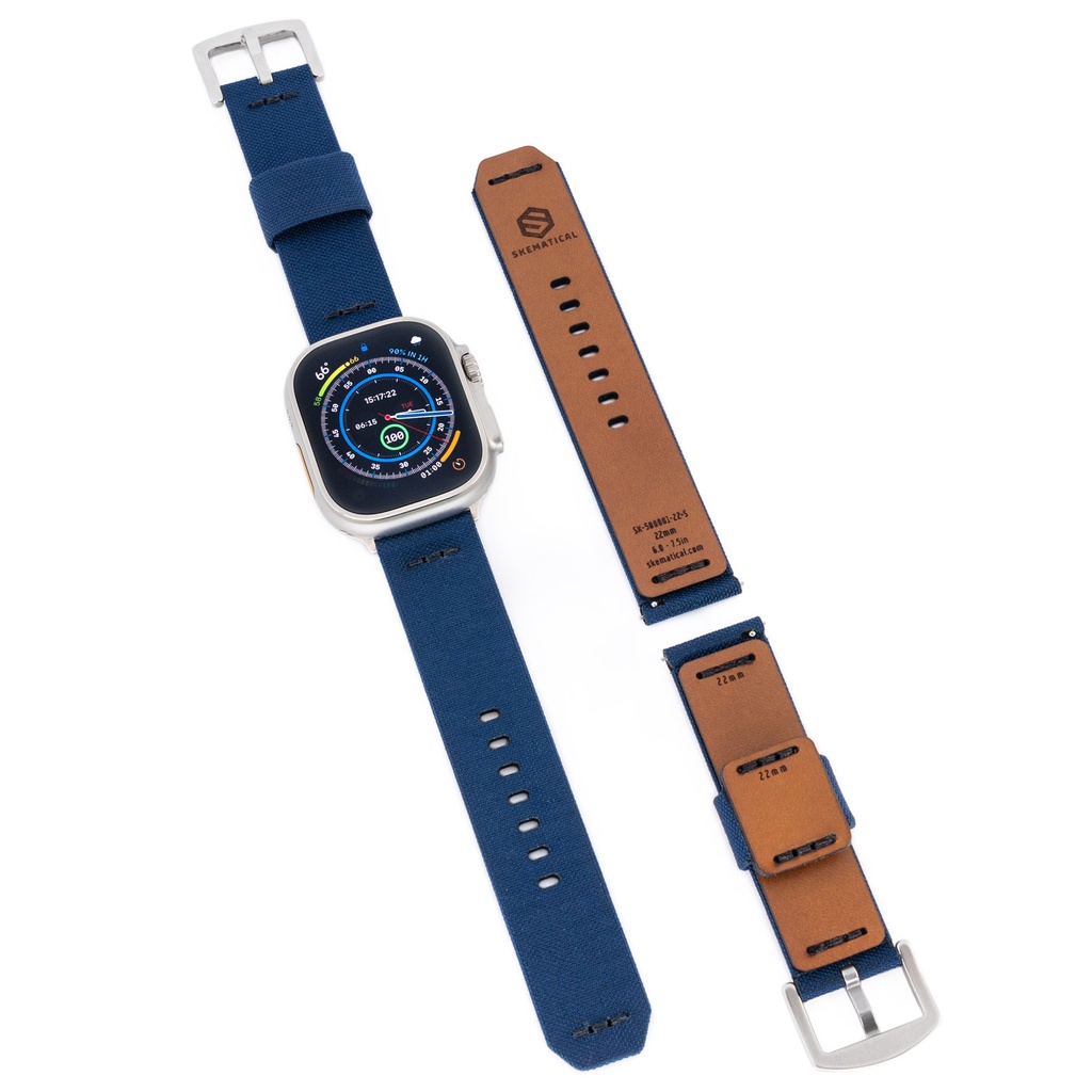 Stratum Cordura & Leather Watchband - Navy Blue