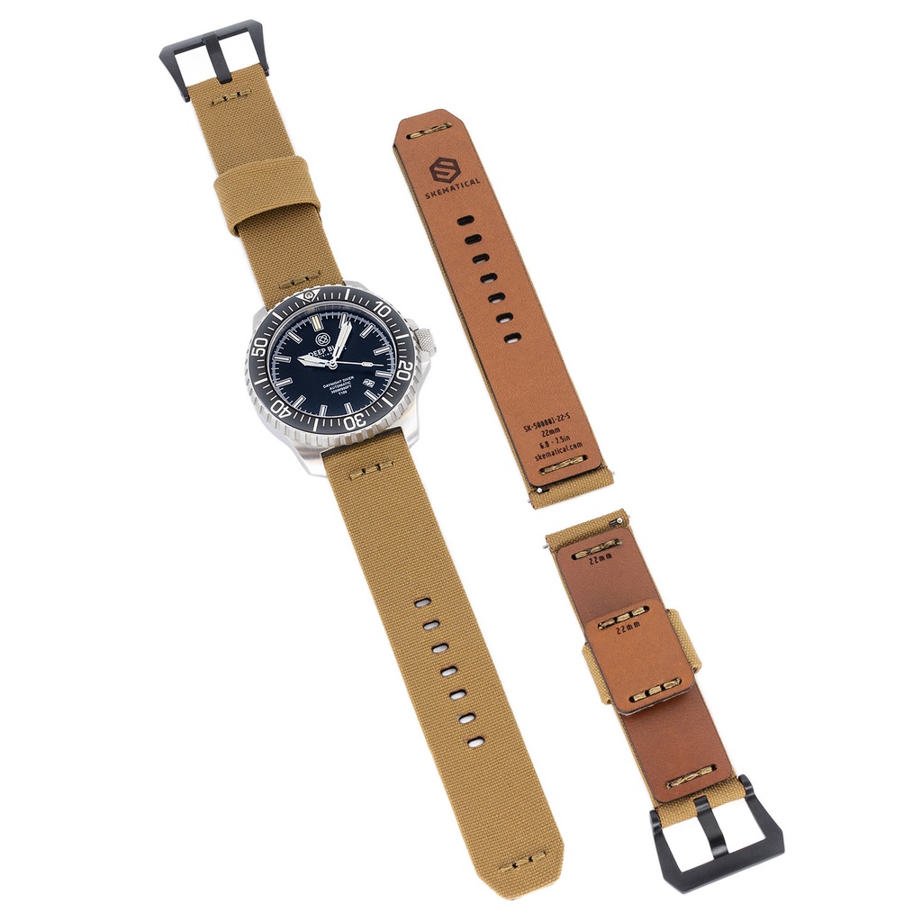 Stratum Cordura & Leather Watchband - Coyote Brown (18mm, Standard - 6.0" - 7.5" wrist, Tang - PVD Black)