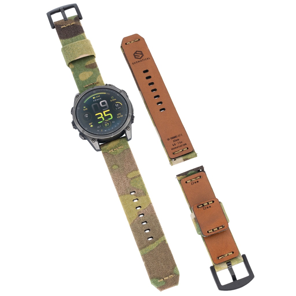 Stratum Cordura & Leather Watchband - Multicam (18mm, Standard - 6.0" - 7.5" wrist, Tang - PVD Black)