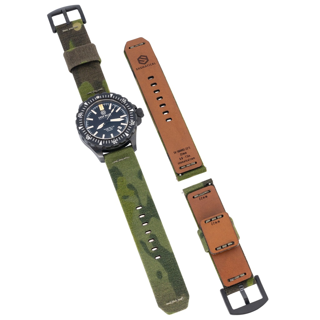 Stratum Cordura & Leather Watchband - Multicam Tropic (18mm, Standard - 6.0" - 7.5" wrist, Tang - PVD Black)