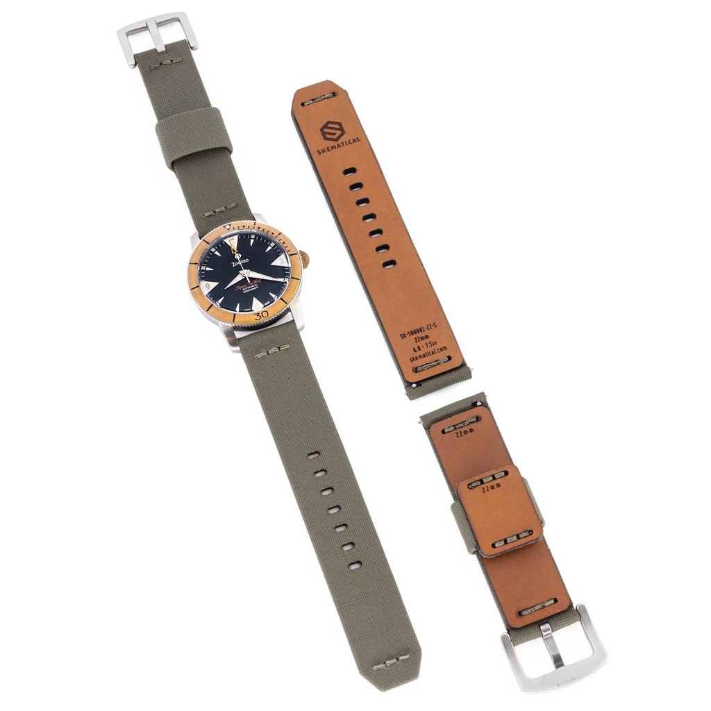 Stratum Cordura & Leather Watchband - Ranger Green (18mm, Standard - 6.0" - 7.5" wrist, Tang - PVD Black)