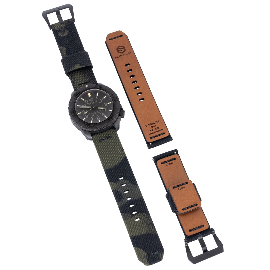 Stratum Cordura & Leather Watchband - Multicam Black (18mm, Standard - 6.0" - 7.5" wrist, Tang - PVD Black)