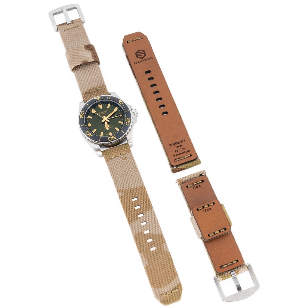 Stratum Cordura & Leather Watchband - Multicam Arid (18mm, Standard - 6.0" - 7.5" wrist, Tang - PVD Black)