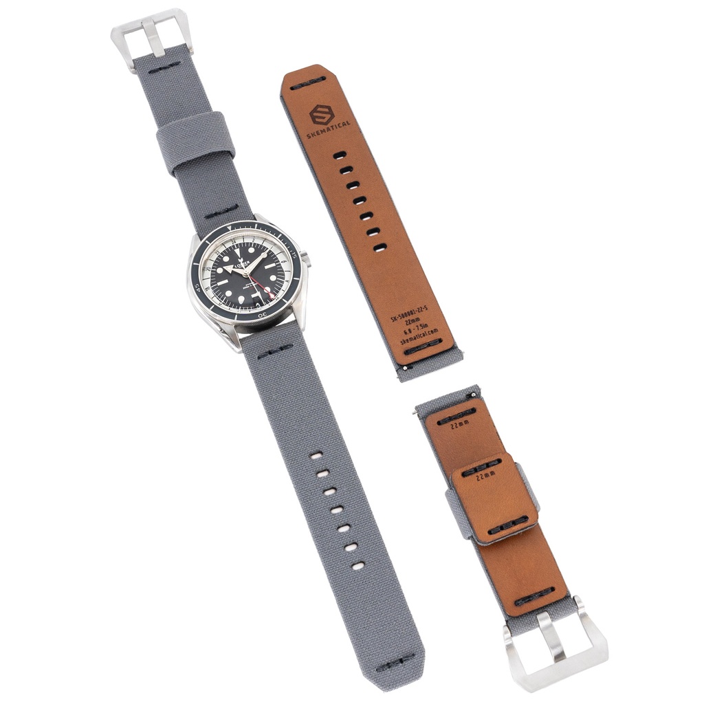 Stratum Cordura & Leather Watchband - Wolf Gray (18mm, Standard - 6.0" - 7.5" wrist, Tang - PVD Black)