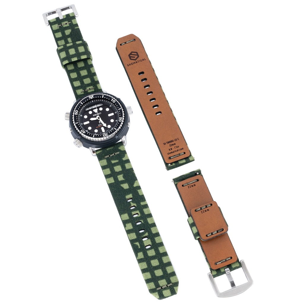 Stratum Cordura & Leather Watchband - Desert Night (18mm, Standard - 6.0" - 7.5" wrist, Tang - PVD Black)