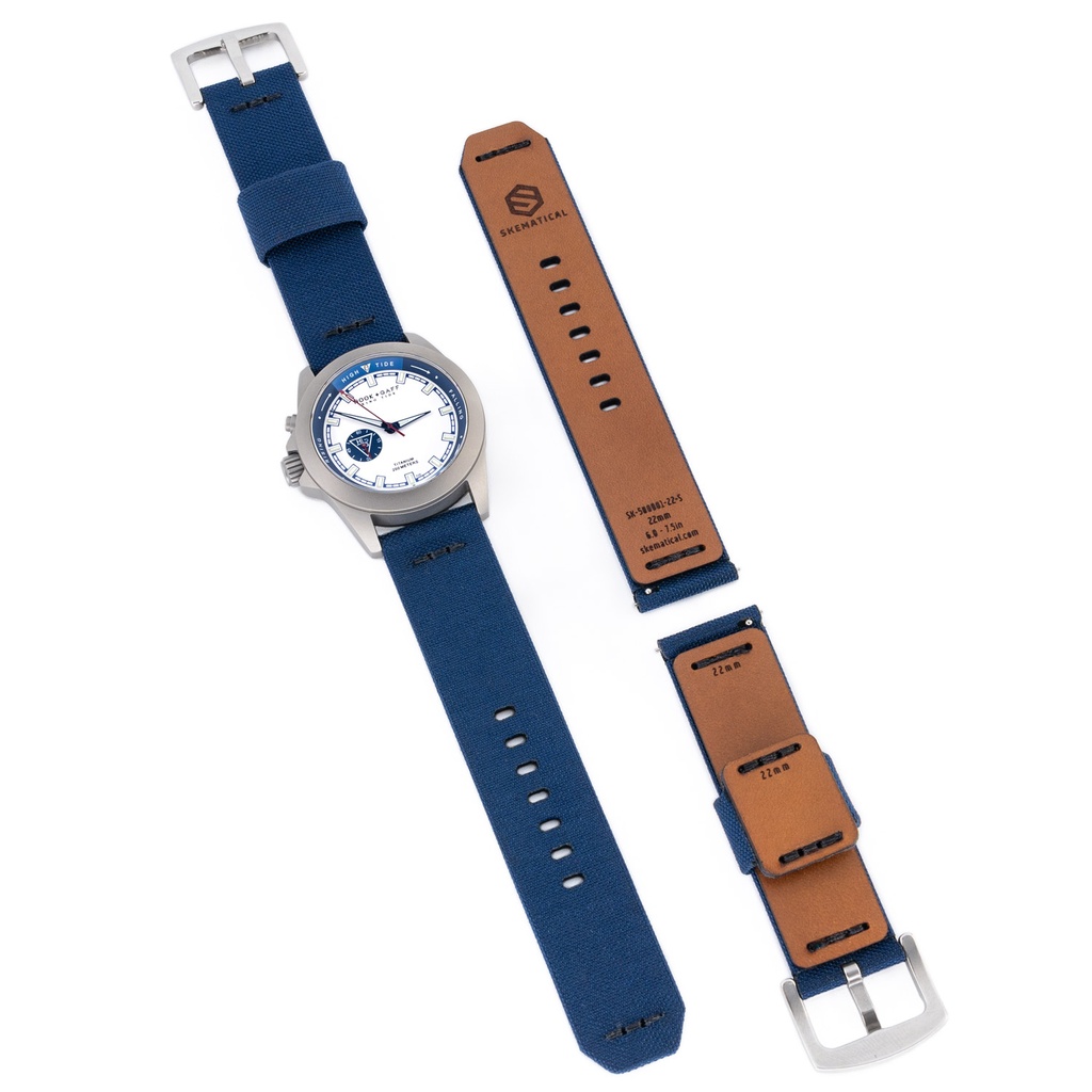 Stratum Cordura & Leather Watchband - Navy Blue (18mm, Standard - 6.0" - 7.5" wrist, Tang - PVD Black)