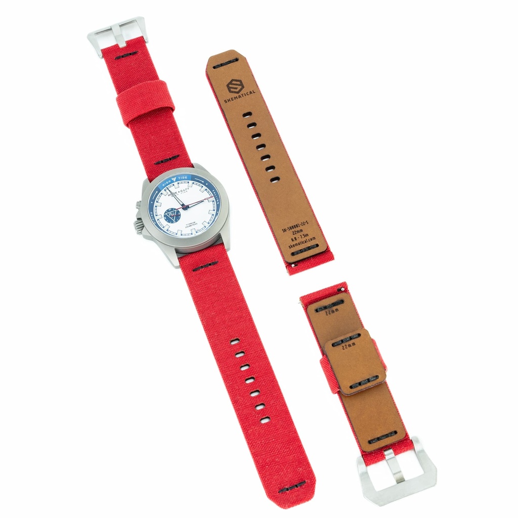 Stratum Cordura & Leather Watchband - Red (18mm, Standard - 6.0" - 7.5" wrist, Tang - PVD Black)
